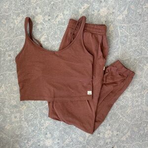 Women's Vuori Halo Essential Boyfriend Jogger & Daily Crop Set in Clay